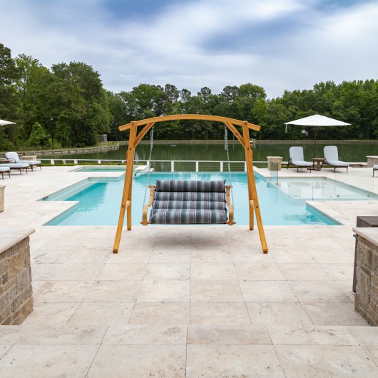 Curved Oak Double Deluxe Sunbrella Cushion Swing - Trusted Coast