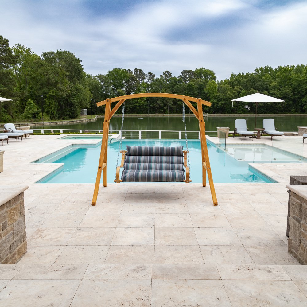 Curved Oak Double Deluxe Sunbrella Cushion Swing - Trusted Coast