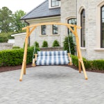 Curved Oak Double Deluxe Sunbrella Cushion Swing - Clock Out Indigo