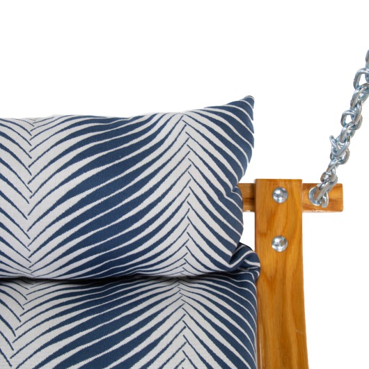 Curved Oak Double Deluxe Sunbrella Cushion Swing - Clock Out Indigo