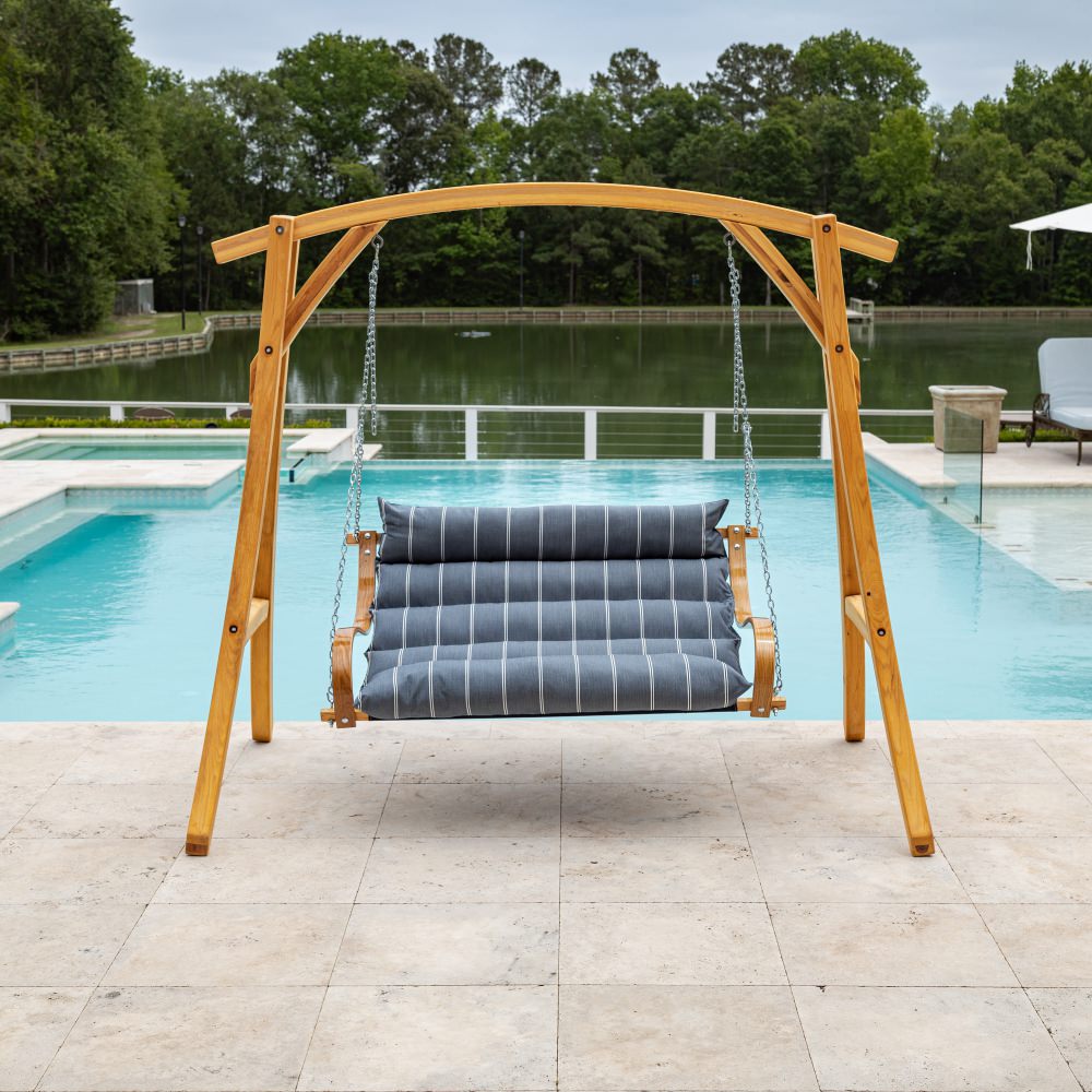Curved Oak Double Deluxe Sunbrella Cushion Swing - Equal Ink