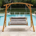 Curved Oak Double Deluxe Sunbrella Cushion Swing - Canvas Granite