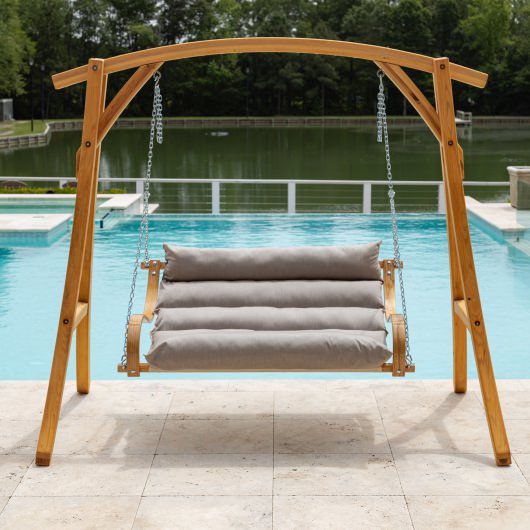 Curved Oak Double Deluxe Sunbrella Cushion Swing - Canvas Granite