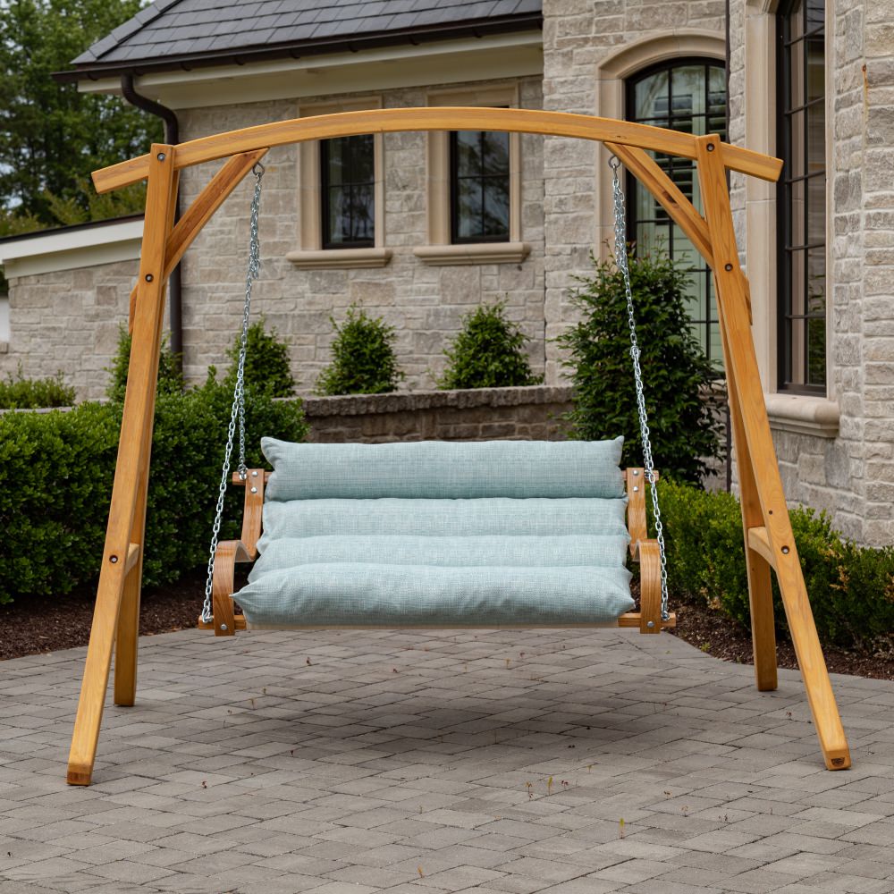 Curved Oak Double Deluxe Bella Dura Cushion Swing - Lansinger Seaglass