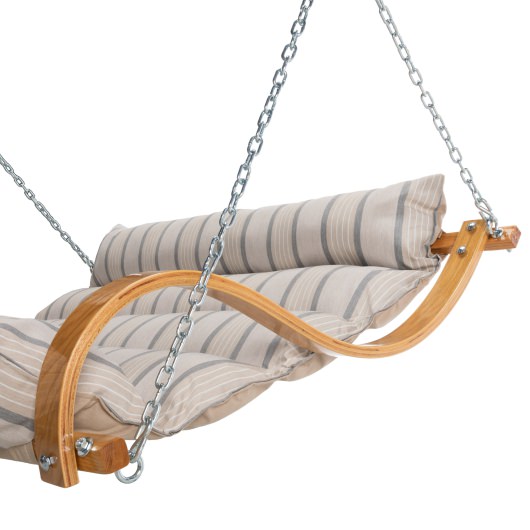 Curved Oak Double Deluxe Sunbrella Cushion Swing - Cove Pebble