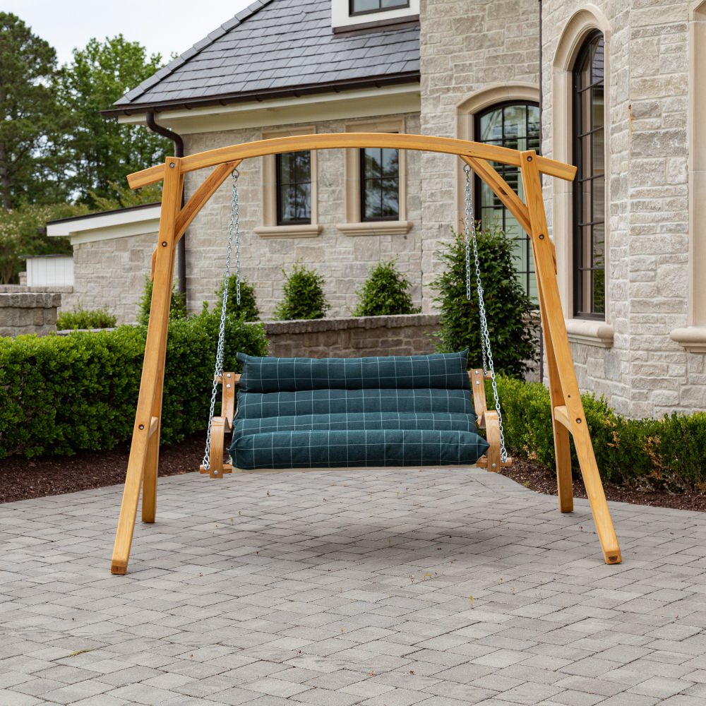Curved Oak Double Deluxe Sunbrella Cushion Swing - Wentworth Juniper