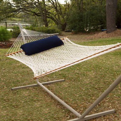 Large DURACORD® Rope Hammock with TRI-BEAM® Steel Hammock Stand and Hammock Pillow
