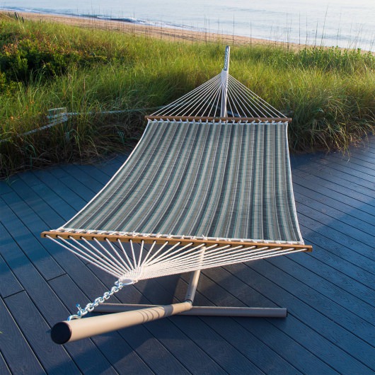 Large Quilted Sunbrella Hammock with Metal Stand and Optional Pillow