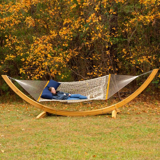 DURACORD® Rope Hammock with ROMAN ARC® 7-Ply Deluxe 15 ft. Cypress Wood Hammock Stand