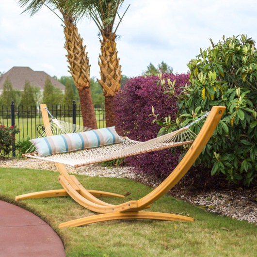DURACORD® Rope Hammock with ROMAN ARC® 4-ply Cypress 15 ft. Wood Hammock Stand