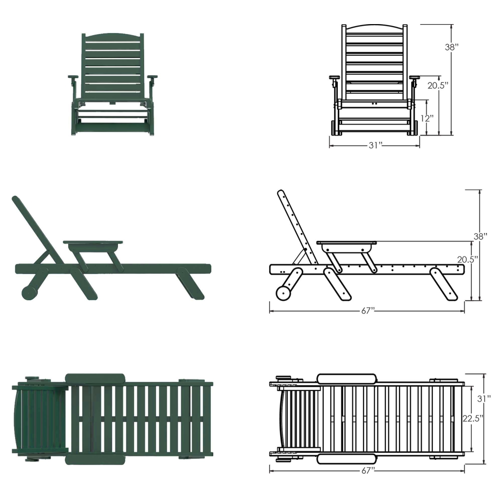 DURAWOOD® Poly Chaise Lounge With Folding Arms