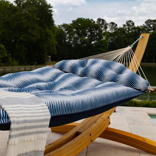 Large Sunbrella Tufted Hammock with Detachable Pillow - Clock Out Indigo