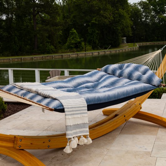 Large Sunbrella Tufted Hammock with Detachable Pillow - Clock Out Indigo