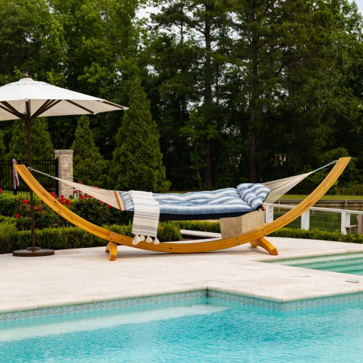 Large Sunbrella Tufted Hammock with Detachable Pillow - Clock Out Indigo