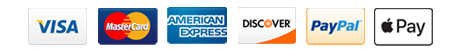 Visa, Master Card, American Expess, Discover, PayPal, Apple Pay, Venmo